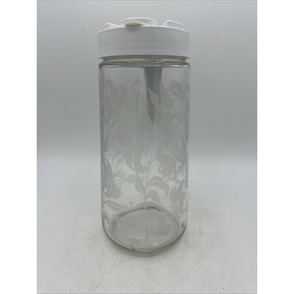 Vintage Tang Pitcher Glass Floral Design 1 Quart MCM Container - Picture 5 of 13